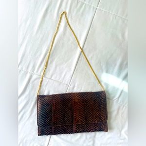 VTG Vintage Genuine Snakeskin Bag Purse Clutch in Chocolate Brown